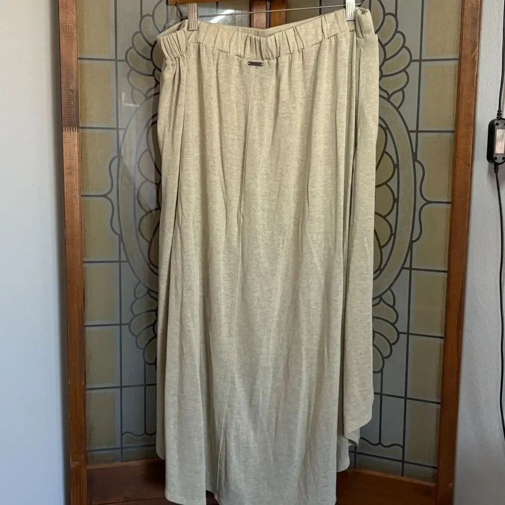 PrAna Tidal Wave Skirt In Sandwashed Beige Preppy Coastal Hemp Blend Size L